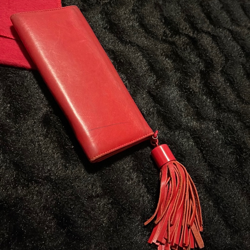 Carolina Herrera Red Trifold Wallet with Tassel - Picture 8 of 9